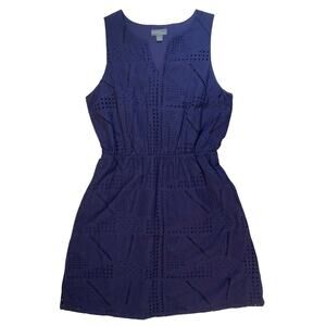 Market & Spruce Navy Eyelet Sleeveless Dress M Cotton Pockets Summer Office Chic